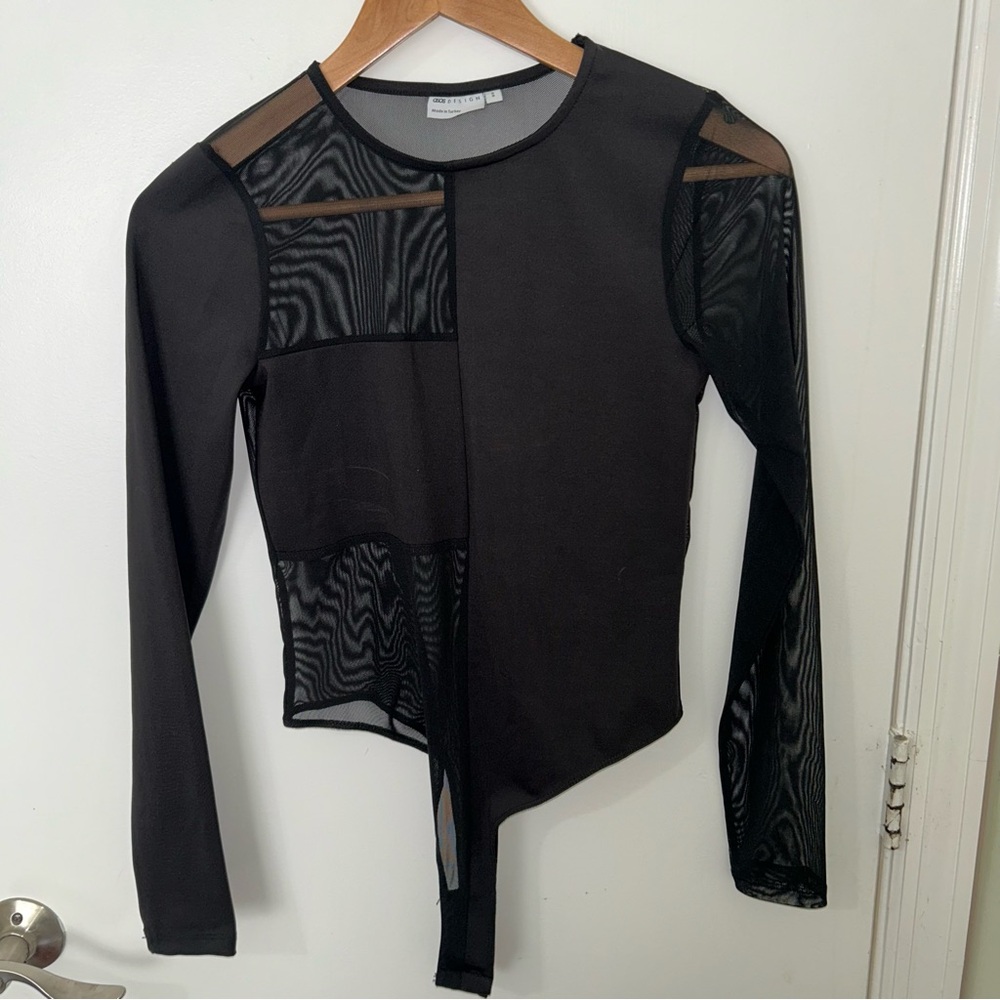 ASOS | Women’s Black Sheer Mesh Long Sleeve Bodysuit Top | Size 6